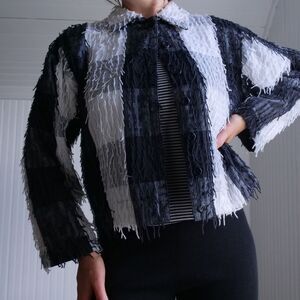 Fun 90s shaggy plaid‎ lightweight jacket